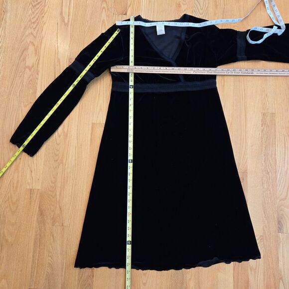 Vtg Max Studio Black Stretch Velvet Babydoll Whimsigoth Dress Size L Bell Sleeve - Picture 15 of 15